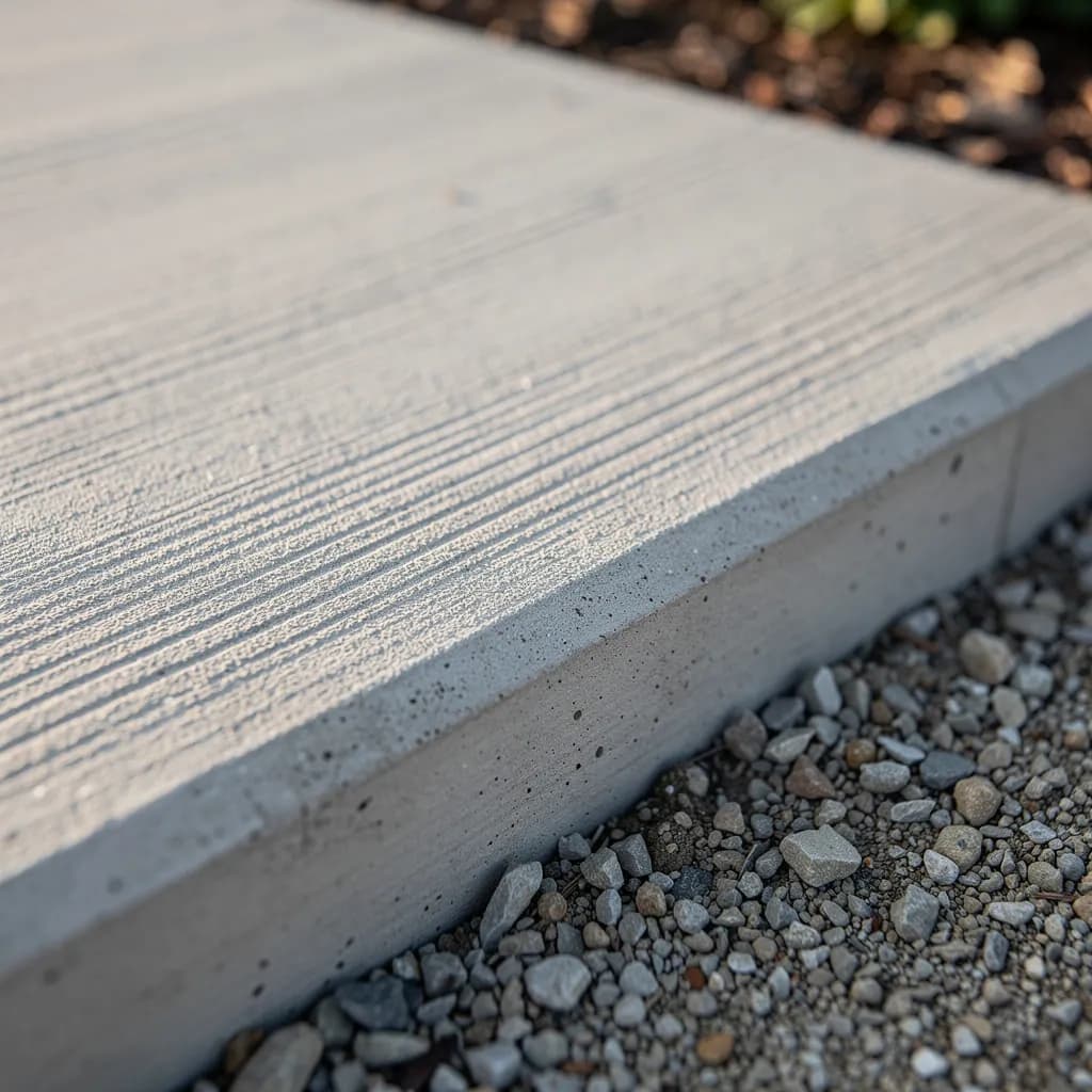 Crisp broom-finish patio edge over a properly leveled sub-base. The prep is what makes it last.