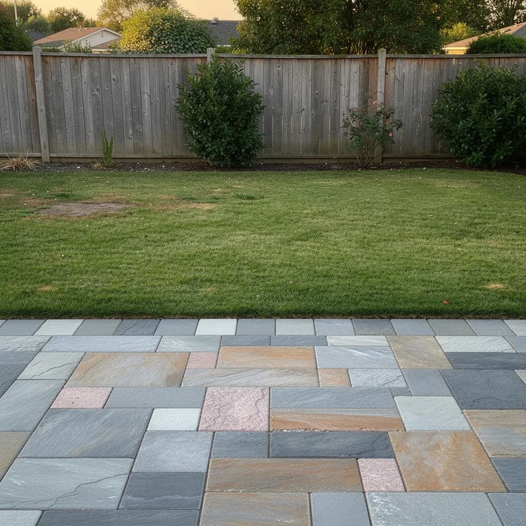 Belgard paver patio in slate tones — tight joints, level base, built to hold up through Colorado winters.